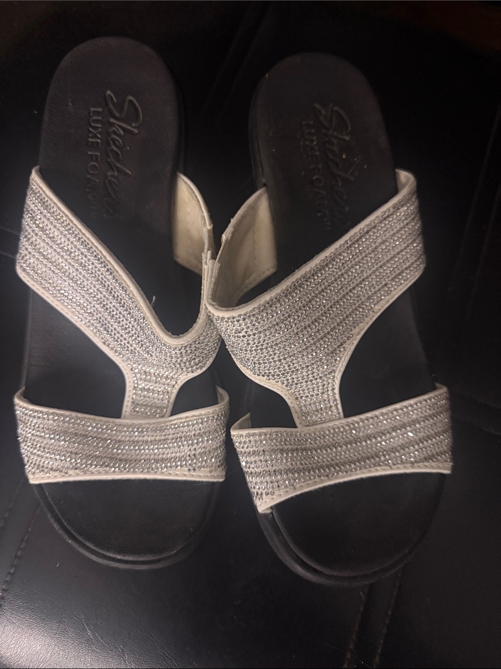 Skechers Silver Rhinestone Slip-On Wedge Sandals